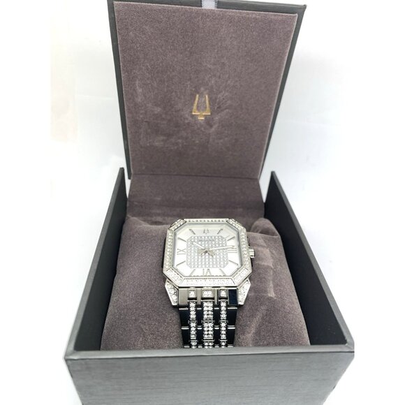 Bulova Men's Watch 96A285 Octava Quartz Crystal Pave Silver Stainless Steel 40mm - Picture 3 of 14